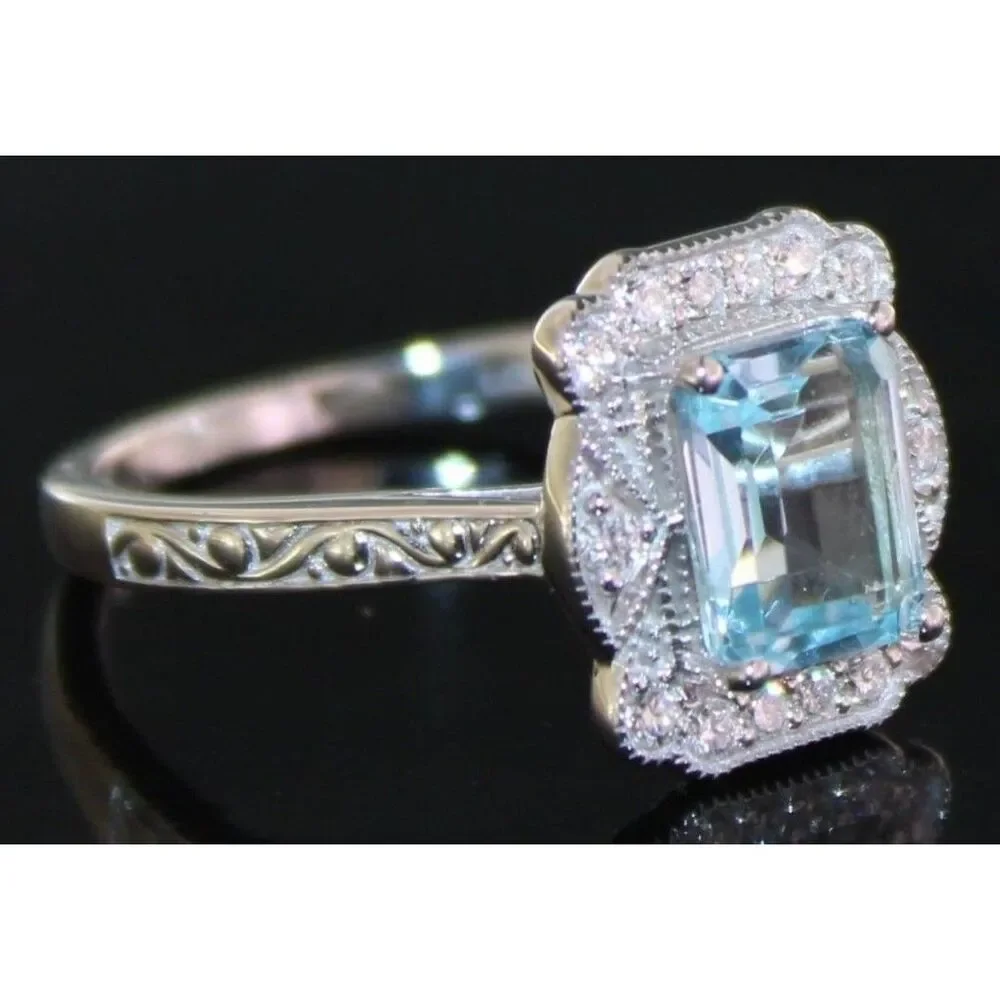 Aquamarine & Diamond Ring- Size 7